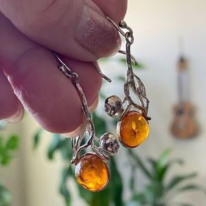 Pretty art deco vintage silver earrings art nouveau drop earrings